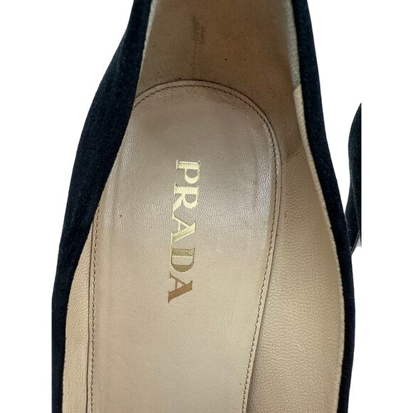 Prada Rosette Peep Toe Black Suede High Heel Pumps Size 38.5 - Picture 7 of 9